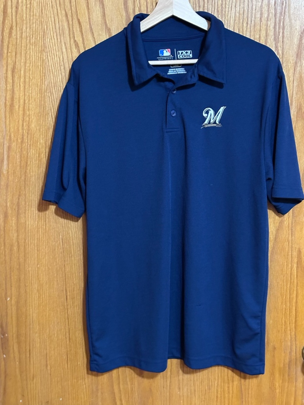 Genuine Merchandise Navy Blue Milwaukee Polo sz large small snag‎ see pics